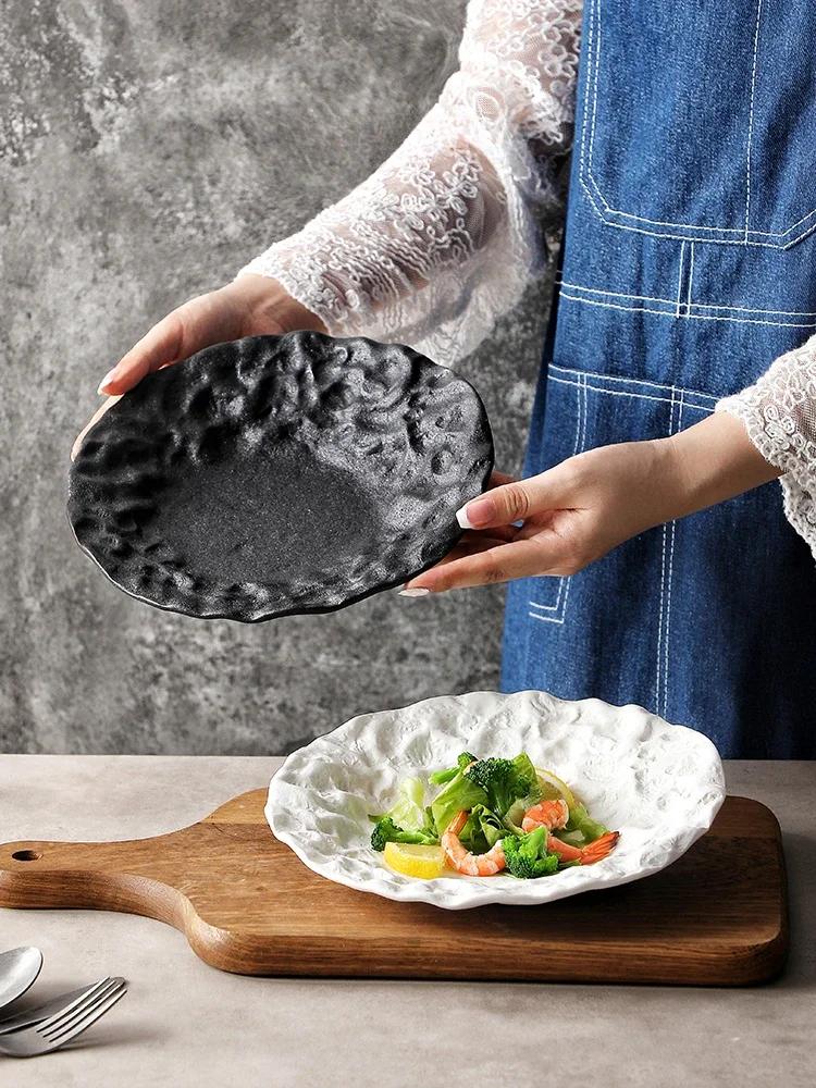 Salad plate commercial cold dish irregular tableware hotel pwestern food plate ceramic dessert plate oblique mouth