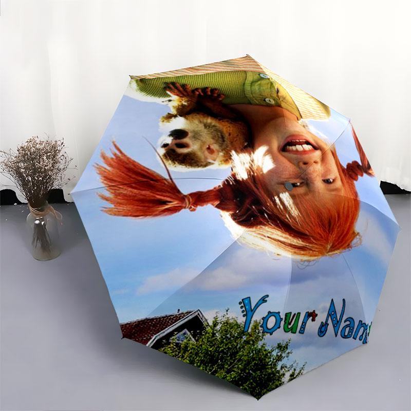 1 PC Automatic Folding Umbrella - Pippi Longstocking Custom Name Pattern, Portable & Foldable Design with 8 Ribs, Christmas Birthday Gifts