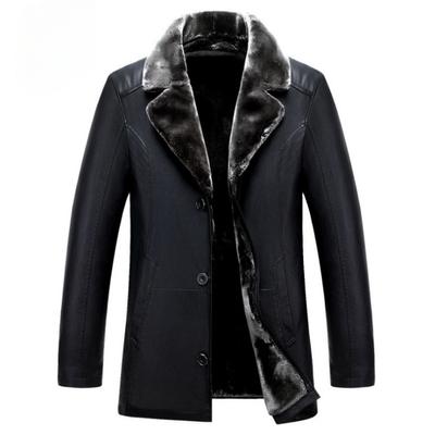 New Winter Clothes PU Leather and Fur Men's Winter Lapel Thickening Coat Wholesale Men's Business Leather Coat