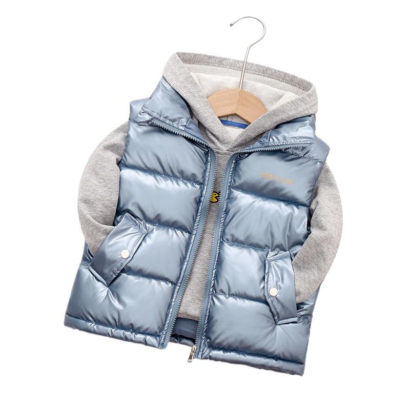 Waschfreie glänzende Daunenweste für Jungen und Mädchen mit Stehkragen - Herbst/Winter