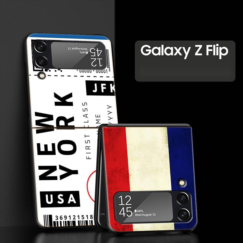 Phone Case for Samsung Galaxy Z Flip 3 4 5 6 Folding Black Shell National Flag RU FR UK For Samsung Z Flip4 Flip5 PC Hard Cover