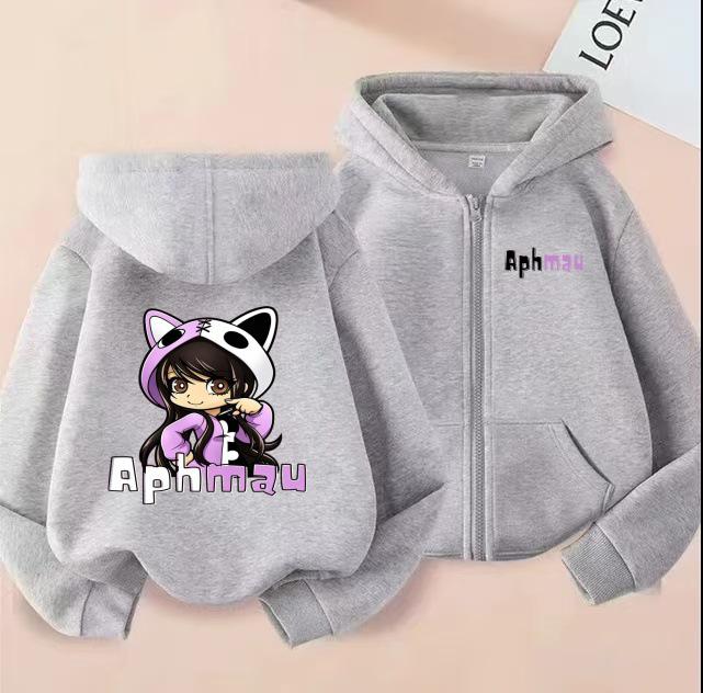 Aphmau Cartoon Print Anime Girl Kids Zip-Up Hoodie for Spring and Autumn