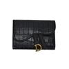 Women's 2022 Korean Style Crocodile Embossed Tri-Fold Wallet with D-ring Buckle Coin Pocket and Card Slots.