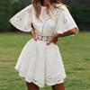 Embroidery Summer White Lace Dress Vintage Backless Sexy Dress Women Hollow Out Cotton Party Dresses for Women Vestidos 18504