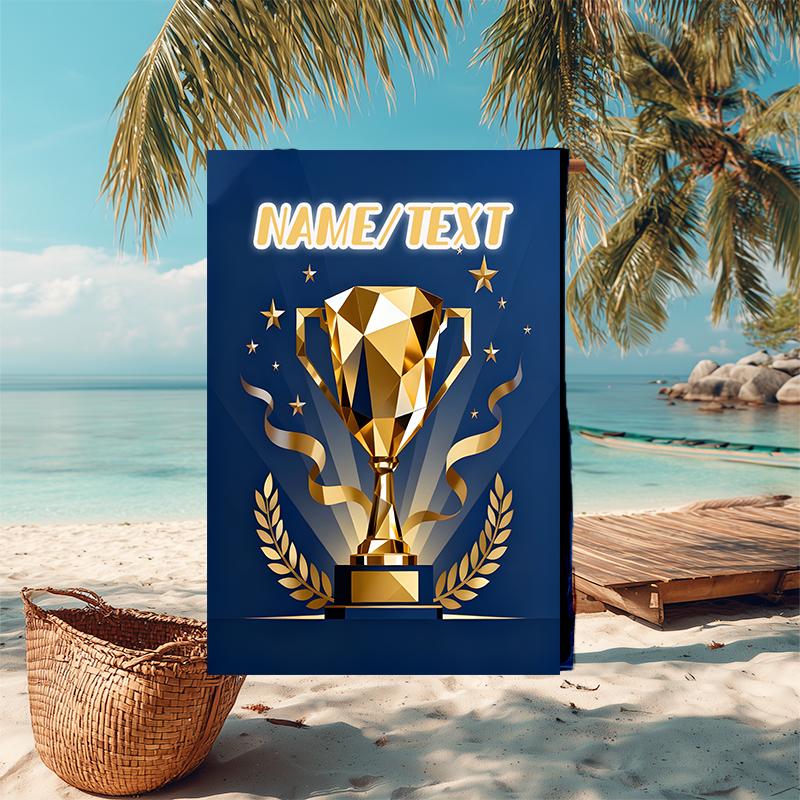 1PC Custom Name Golden Trophy Achievement Beach Towel Highly Absorbent And Sand-Resistant Towel for Swimming, Pool, Yoga, And Travel Lightweight