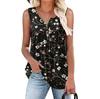 Women's Floral Print V Neck Sleeveless Pleated Tunic Top Loose Fit Casual Henley Blouse With Buttons
