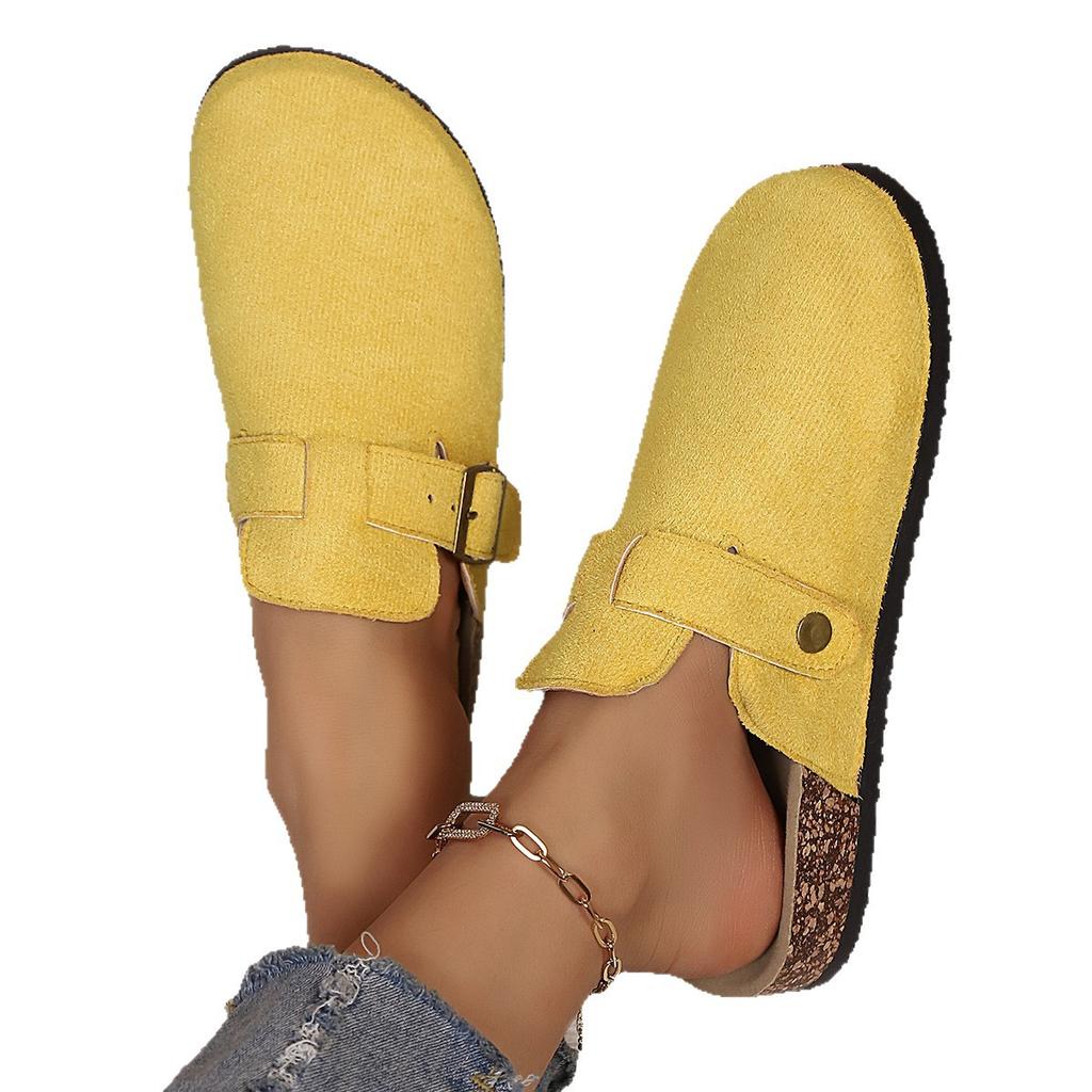 2025 Autumn and Winter Retro One-pedal Boken Single Shoes Flannel Boken Shoes Women's Shoes Outside Slippers Women
