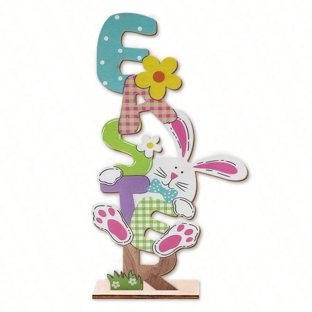 Desktop Ornament, Spring Easter Desktop Decoration Theme Scene Decoration, Colorful Letter Cartoon Rabbit And Dwarf Ornament