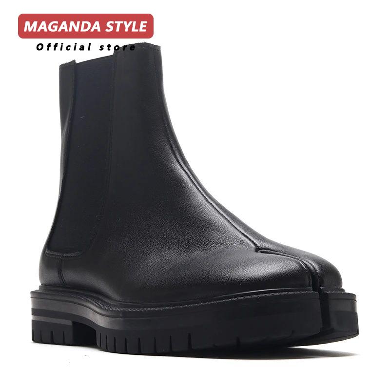 Buty Tabi dla mężczyzn i kobiet styl dla par wysokie buty za kostkę buty skórzane buty z dzielonym palcem styl brytyjski krótkie botki Chelsea