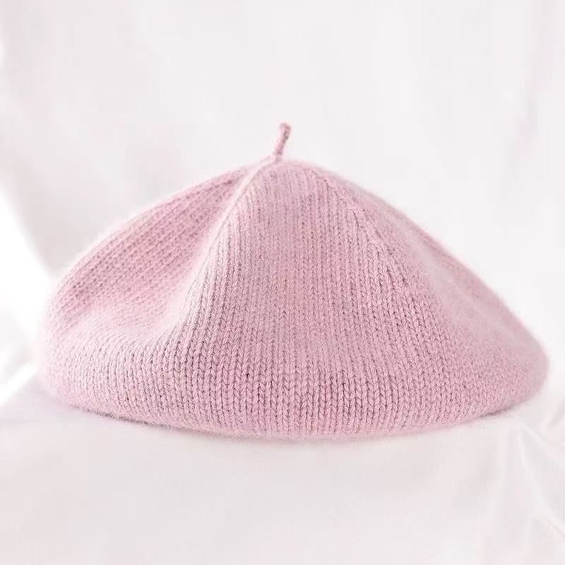 Matcha Grün Kaninchenfell Baskenmütze für Damen Herbst und Winter Literarische Retro Malermütze Vielseitige Mode Strickmütze Wollmütze