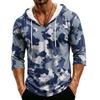 Men's Loose Fit Casual Hoodie Camouflage Pattern Three Quarter Sleeve Pullover Lightweight Breathable Hooded Shirt for Outdoor Activities