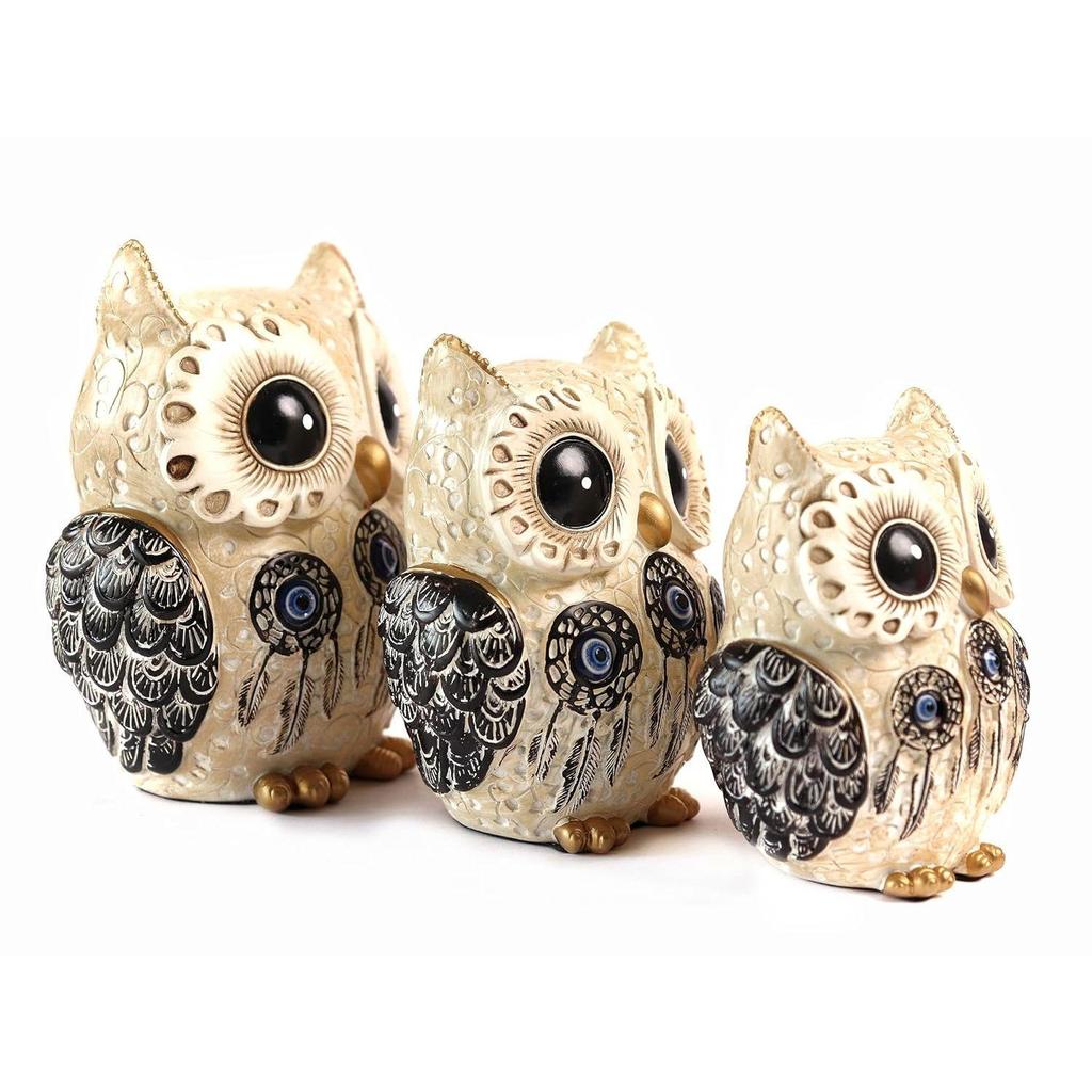 Owl Statue for Good Luck II Aesthetic Resin Owl Art Figure Showpiece II 3.5 Inch II Feng Shui & Vastu II Evil Eye II Owl Showpiece for Home Decor