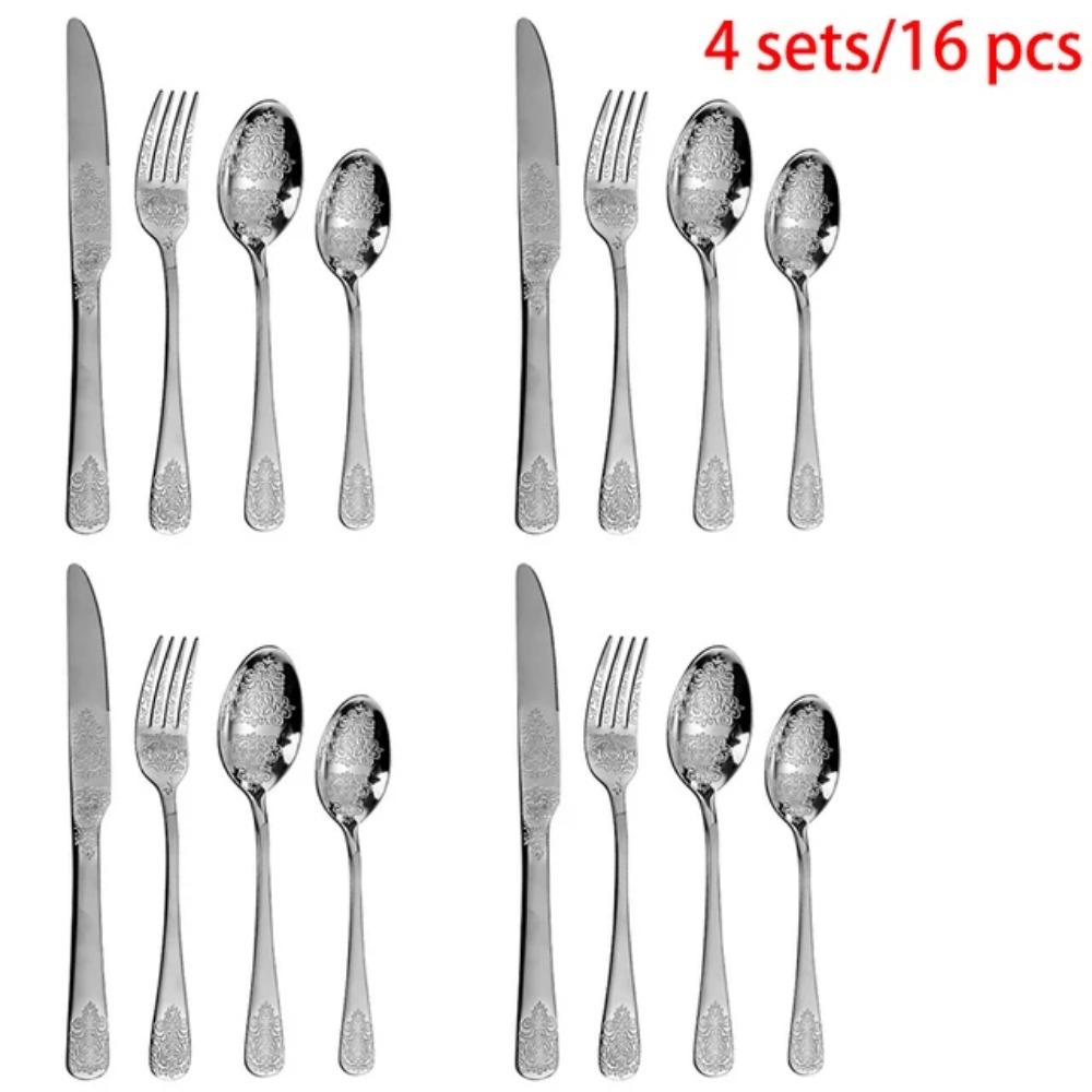 Stainless Steel Cutlery Set Portable Dinnerware Set Tableware Knife Fork Spoons Set Kitchen Utensils Sets Gift 1/2/4/8/16/24pcs