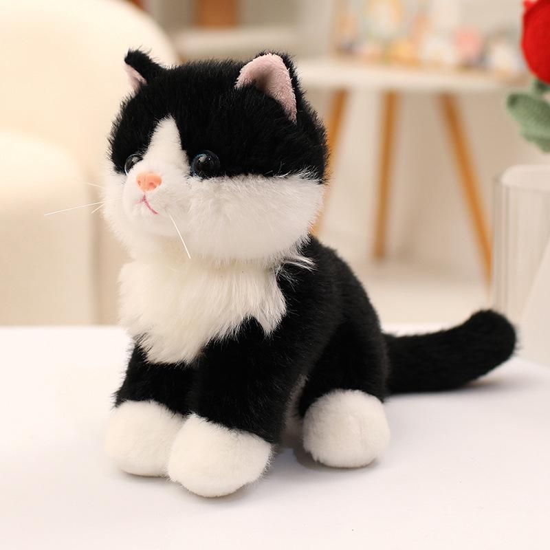 Cute Realistic Kitten Plush Toy: White Holstein Cow Cat Doll for Girls. 20cm (0.15kg) черной кошки