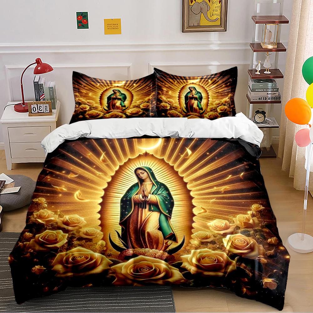 Virgin Mary and Golden Rose Bedding Set Bedding set (1 duvet cover, 2 pillowcases, duvet not included)