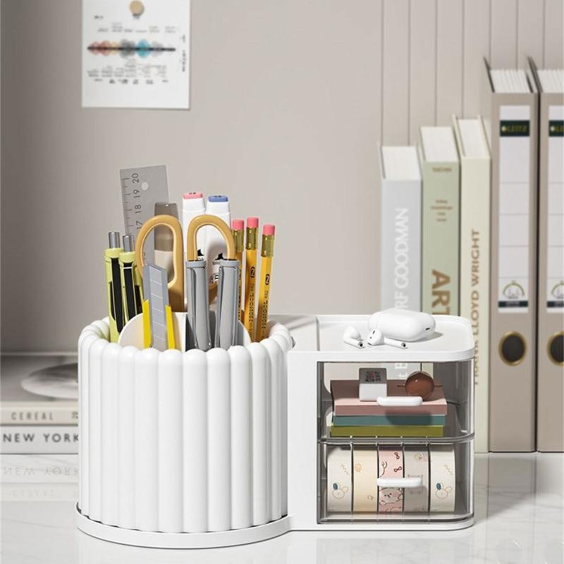Large Capacity Rotating Pen Holder Desktop Drawer Makeup Organizer Stationery Box Case School Office Desk Storage Shelf