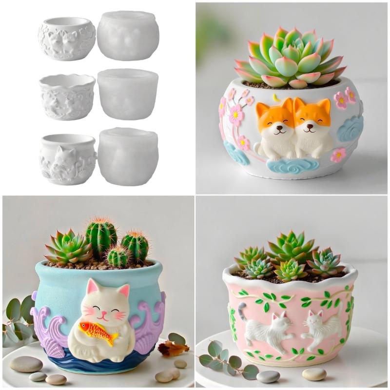 Reusable Silicone Planter Mold Pet Animal Pattern Crafting Tool Silicone Texture Suitable for Resin Jewelry Making