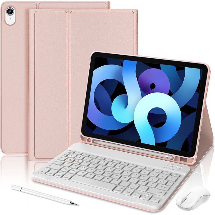 Coque Clavier pour iPad Air 11" (M3/M2) / iPad Air 4/5 10,9" - Rose avec Clavier Bluetooth + Souris + Stylet