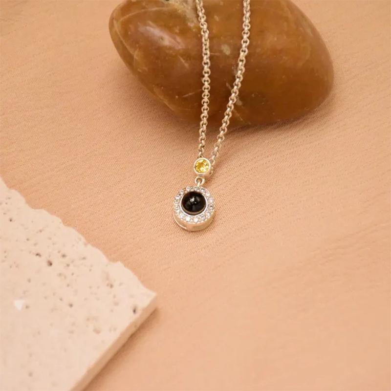 DHQH Personalized Photo Birthday Stone Photo Projection Necklace Customized Picture Birthday Stone Projection Pendant Gift