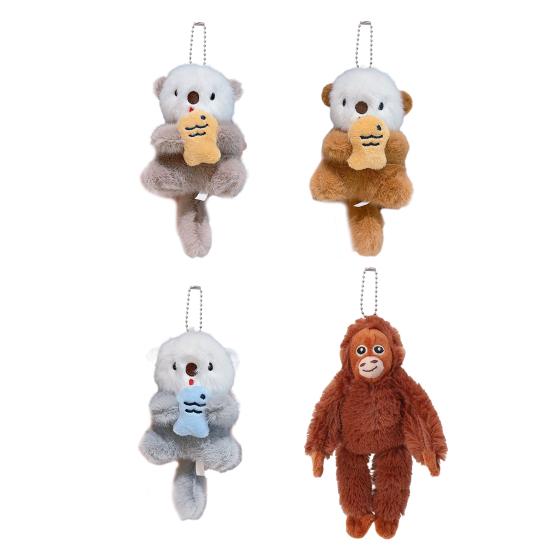Plush Animal Pendant Cute Otter Holding Fish Keychain Pendant Stuffed Orangutan Bag Backpack Charm Gift for Kids Friends