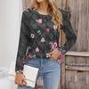 Top de manga larga con cuello redondo y estampado floral vintage de moda para mujer