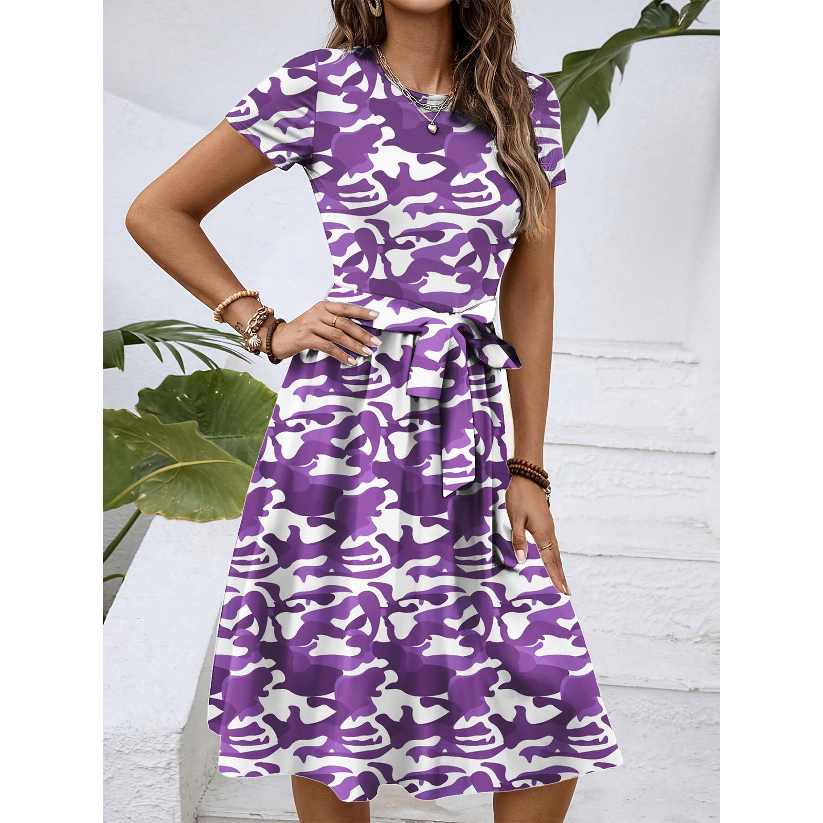 

Женское модное ретро-платье с принтом и цветным поясом XL фиолетовый