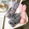 JAVY Plush Rabbit Cute Warm Phone Case Fur Cover For Iphone 17 Pro Max 16 16e 15 14 13 12 11 X XR XS 13 Mini Furry Fluffy Cover