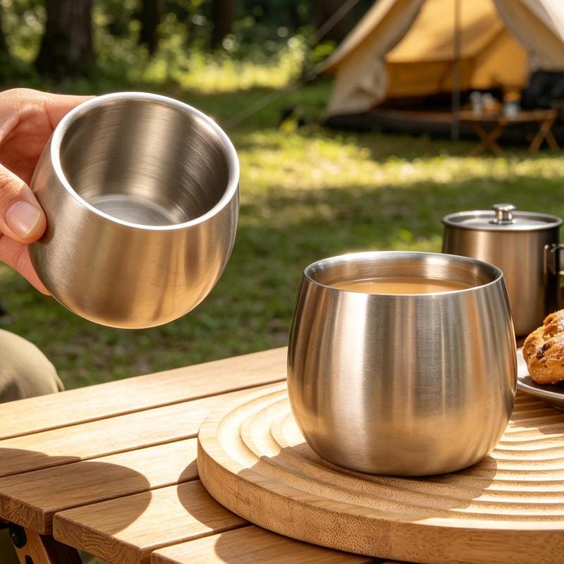 304 Stainless Steel Water Cup Children's Anti-drop Drinking Water Leisure Restaurant Double-layer 120ml Anti-scalding Tea Cup
