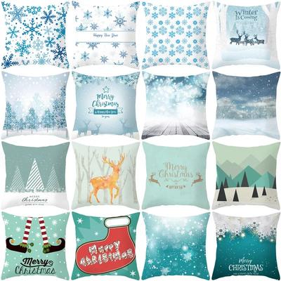 Home Decor Blue Christmas Cushion Cover Peach Skin Snowflake Print Cushion Cover Square Antifouling Sofa Cover Funda De Almohada