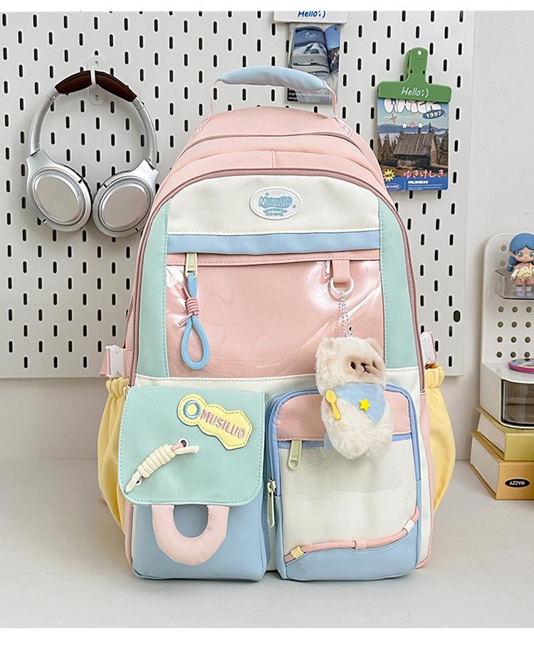 Schoolbag New High-value College Style Japanese Ins Fresh and Sweet Backpack Contrasting Color Splicing Junior High School Backpack