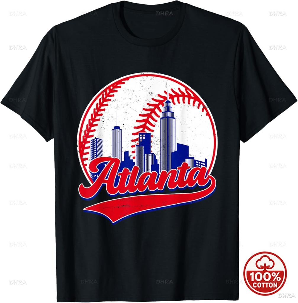 Retro Baseball Player Lover Atlanta Distressed Game Day TShirt Summer Cotton ShortSleeved Breathable SweatWicking Versatile