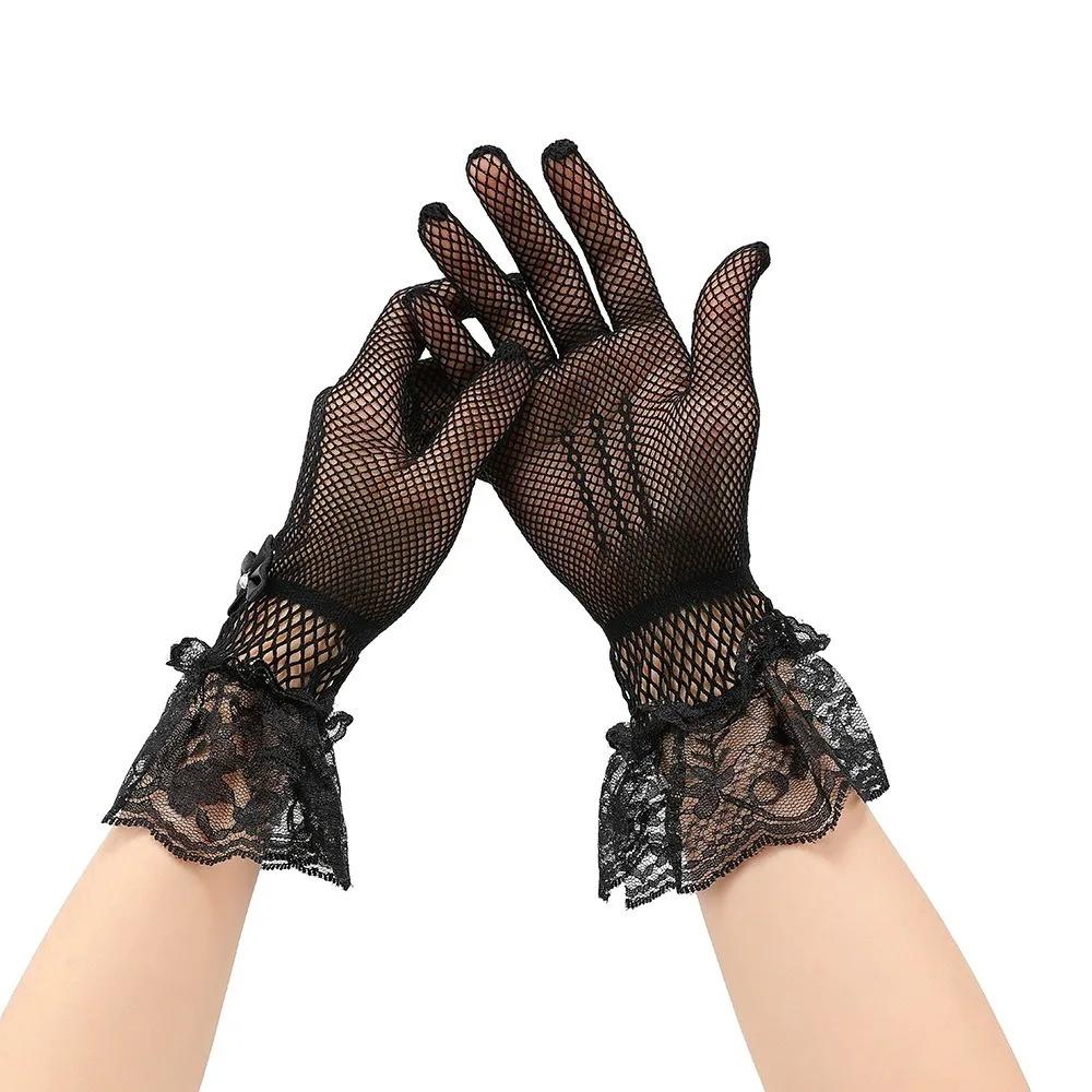 Mesh Fishnet Gloves New Lace Stretchy Stage Performance Gloves Breathable Bow Design Bride Gloves Ladies Winter Gloves