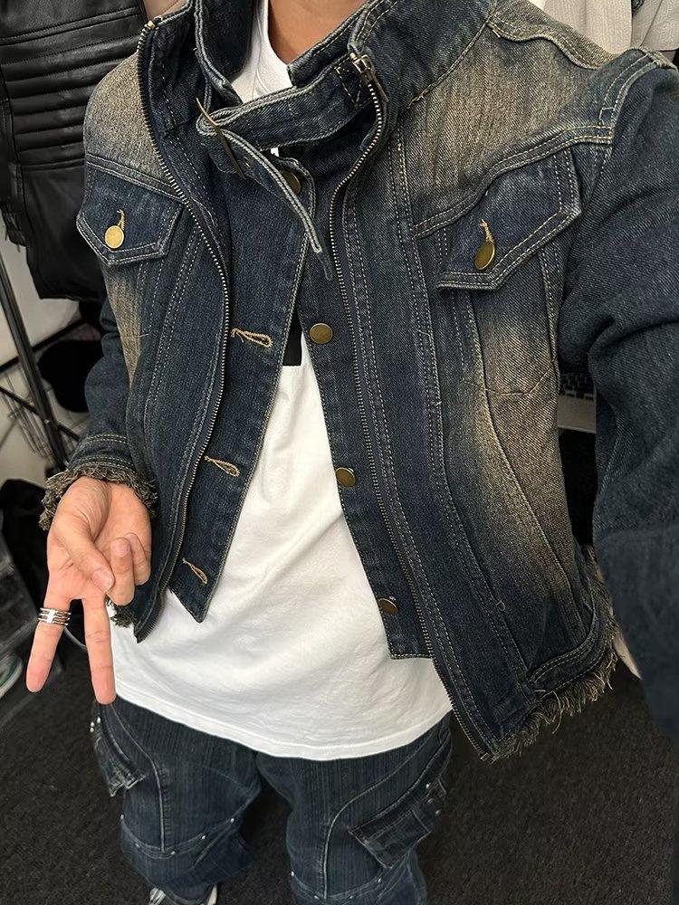 Irregular denim jacket men s spring and autumn top loose trendy shoulder padded jacket M синий