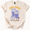 Cool Brew Iced Coffee Graphic T Shirt with Sip and Smile Text Fun Summer Drinks Illustration Unique Coffee Lover Gift Tee