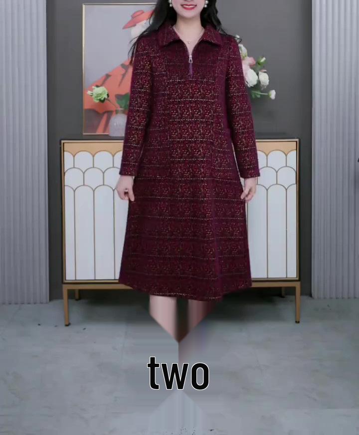 

Элегантное твидовое платье большого размера для осени/зимы - Приталенный силуэт для женщин среднего возраста L (100-120 Jin) фиолетовый