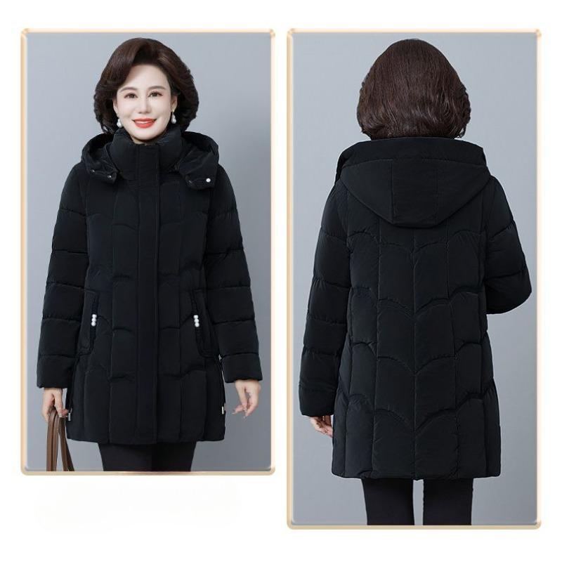 Luxusní zimní vatovaná bunda pro ženy středního věku, nemačkavá, lesklý teplý kabát, slim střih