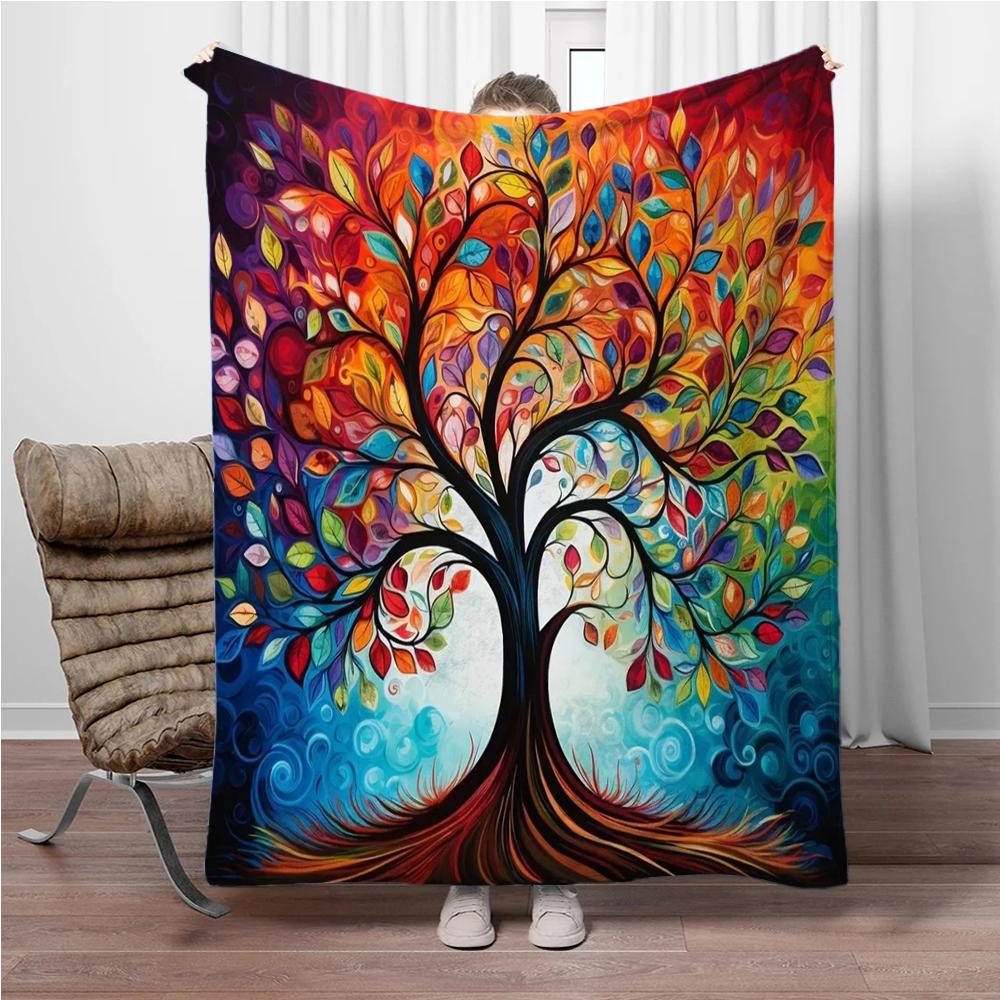 3D Abstract Tree Of Life Flannel Blanket Fluffy Children Sofa Plush Bedspread Throw Lunch Blanket for Sofa Bed Nap Cover Kids