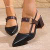 2026 Summer Sexy Pointed Toe Chunky Heel Sandals Classic Solid Color Slingback Comfortable Walking Slip-on Women High Heels35-44
