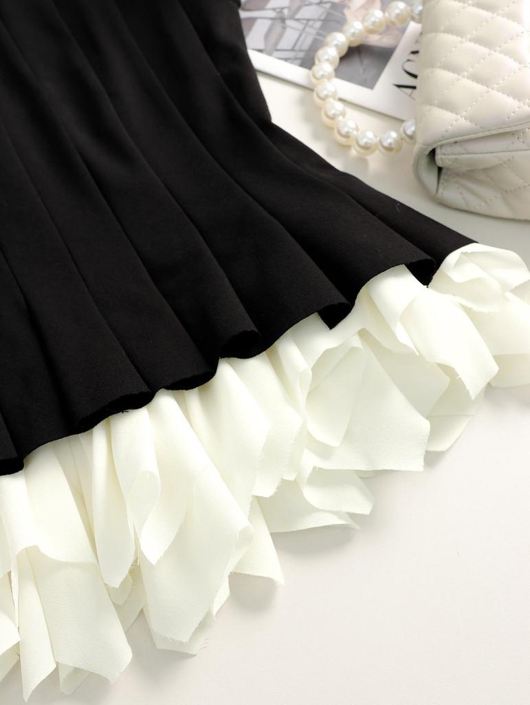 Jennie Kim & Ji-soo Inspired Color Block Ruffle Two-Piece Dress Set