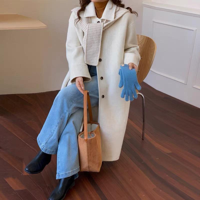 

2025 Женское пальто из кашемировой шерсти с шарфом и шапкой – Свободное, милое, длинное, утепленное для осени/зимы M (135-170 lbs)