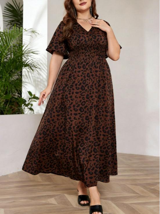Elegant Plus Size Leopard Print Maxi Dress - Middle East Style