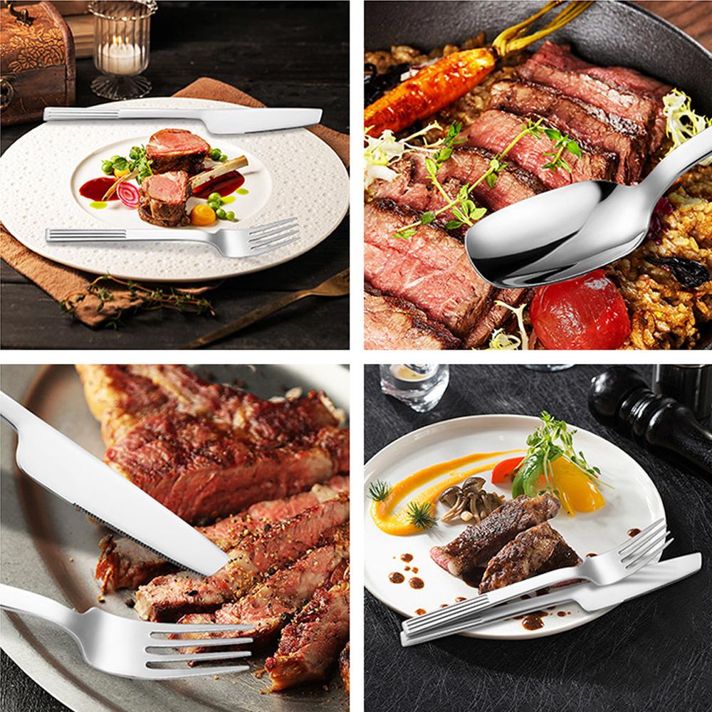 24pcs Western Dinnerware Set Stainless Steel Cutlery Set Fork Knife Spoon Tableware Flatware Silverware Dishwasher Safe
