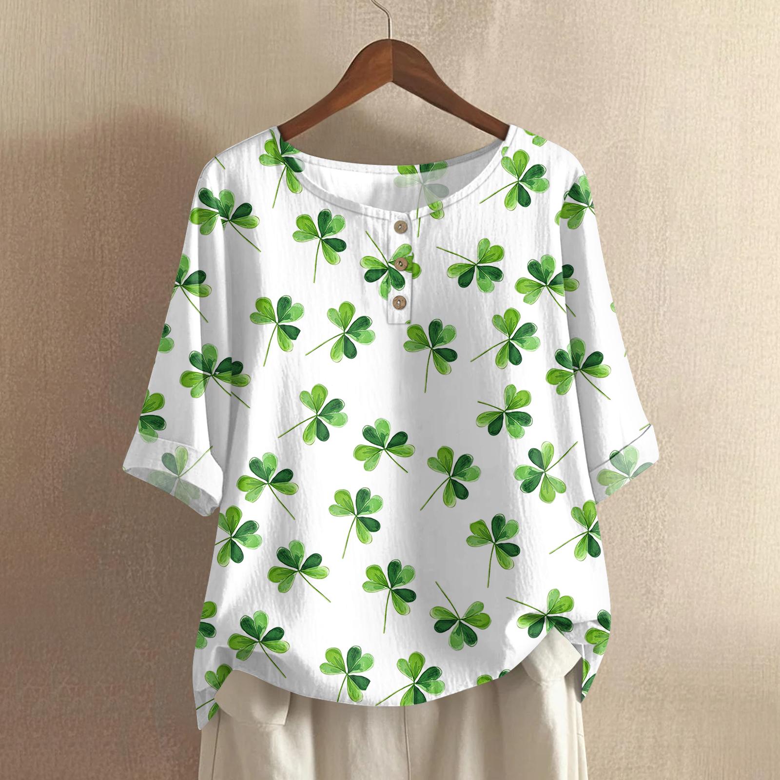 

Женская модная и повседневная рубашка с рукавом 3/4, круглым вырезом и принтом XXL белый