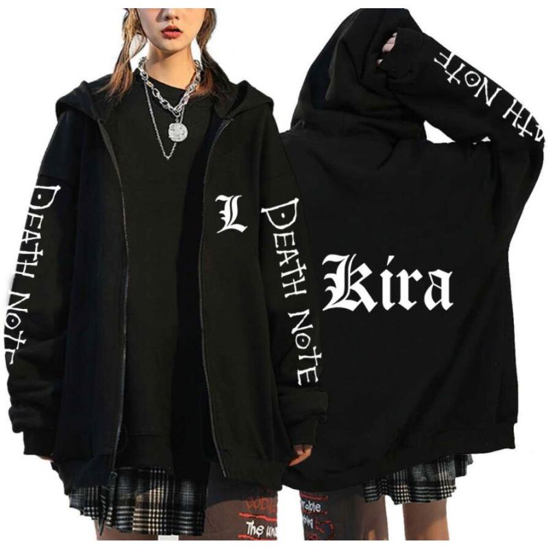 Japan Anime Death Note Lynlås Hættetrøjer Gotisk Herre Tegneserie Misa Amane L Ryuk-Grafik Streetwear Sort Fleece Lynlås Jakke Frakker
