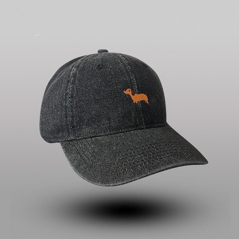 Cute Dog Embroidered Denim Baseball Cap With Wide Brim For Casual Wear