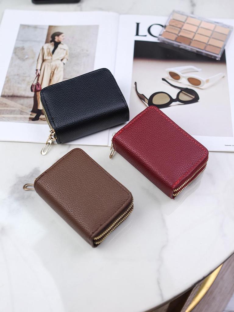 Doppellagiges Akkordeon-Reißverschluss-Portemonnaie: Damen Multifunktionale Einfarbige Geldbörse