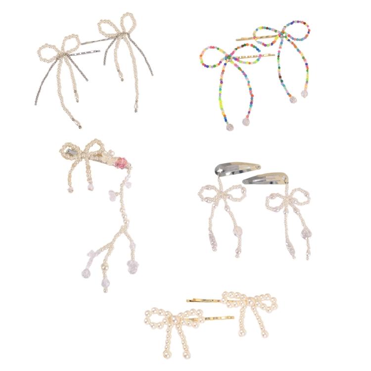 Imitation Pearls Bead Bowknot Hairpin Stylish Barrette Accessory for Women Girls