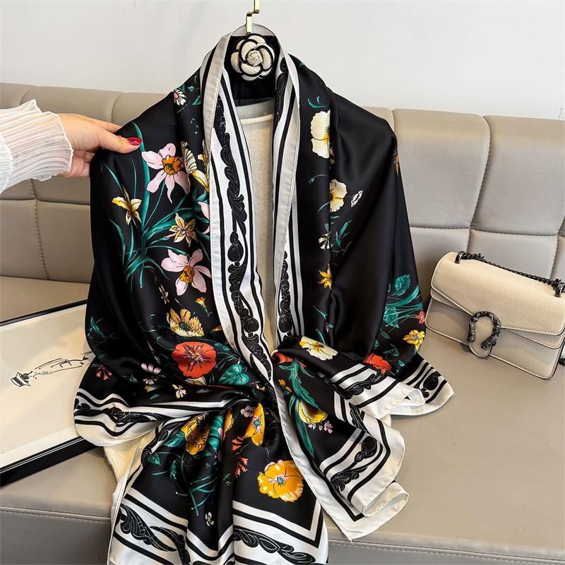 180*90cm Luxury Brand Women Scarf Summer Silk Shawl Lady Wrap Soft Female Echarpe Designer Beach Stole Bandanna foulard muffler