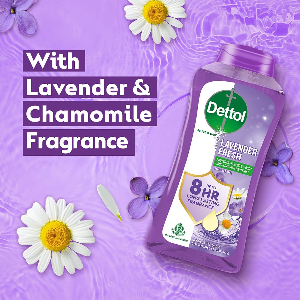 Dettol Body Wash and Shower Gel for Women and Men, Lavender Fresh- 250ml | | 8hr long lasting fragrance