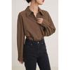 French Style Women's Spring Autumn New Brown Long-sleeved Shirt Fashion Design Loose Top